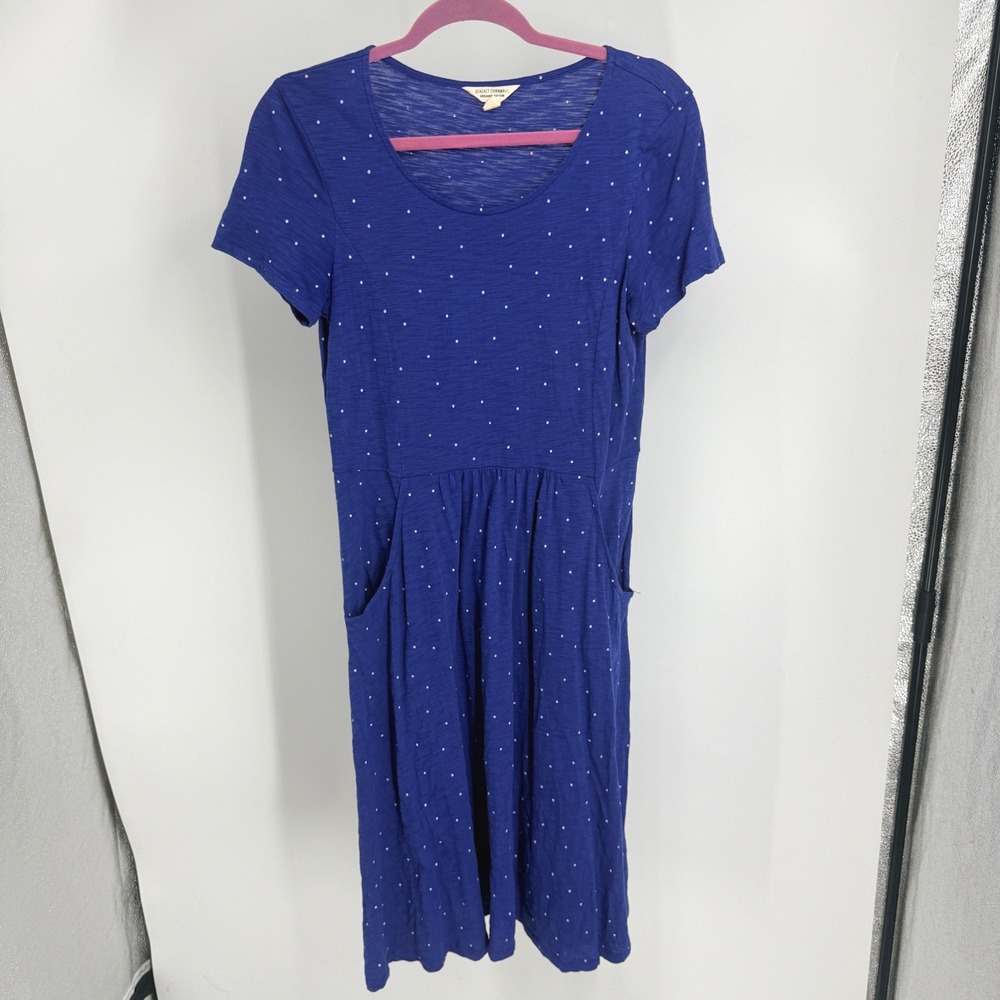 Seasalt Cornwall Blue Polka Dot Organic Cotton Midi Dress Pockets 6 Sustainable